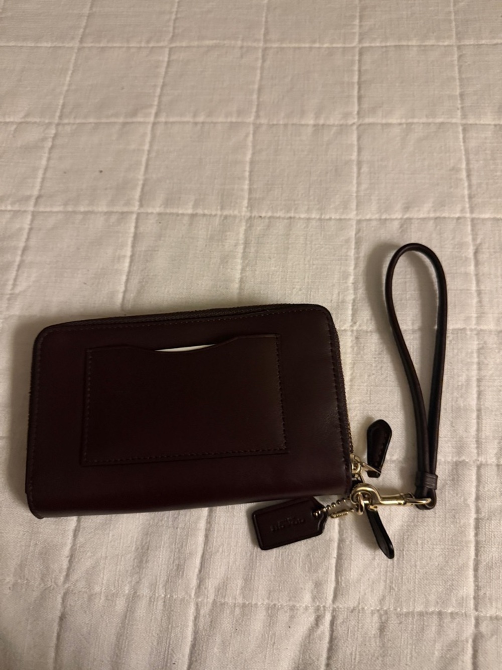 Coach Brown Leather Wristlet Wallet with Gold Hardware - Picture 4 of 4